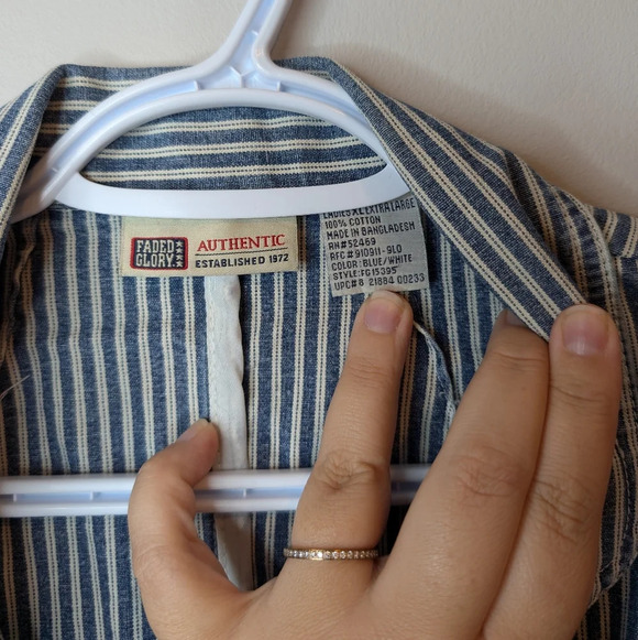 Vintage Faded Glory Striped Denim Blazer 2 Button Jacket Women's  XL Y2K 90s - Picture 3 of 10